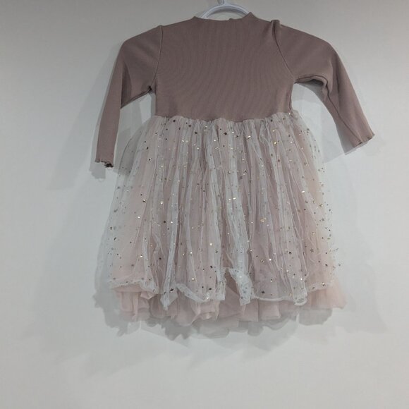ABNN Ribbed Dress with Star Print Tulle Skirt Pink White Gold Size 110cm Size 5 - Picture 3 of 4